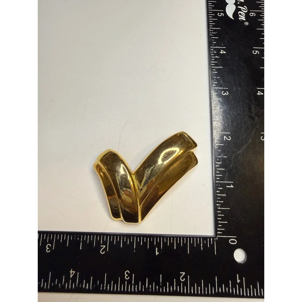 Monet Vintage Gold Tone Chevron Brooch Sculptural V Shape Statement Pin 1980s